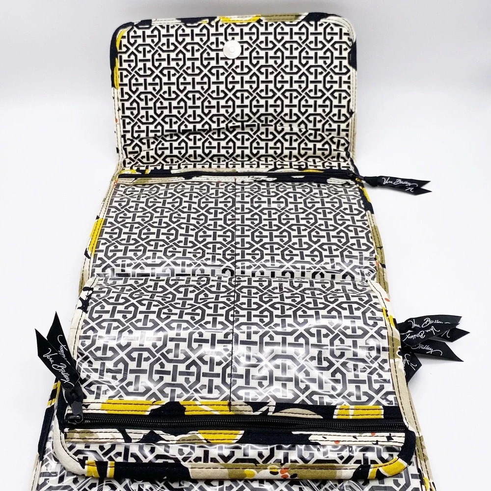 Vera Bradley Floral Folding Travel Toiletry Bag Yellow Black Tan Flower EUC